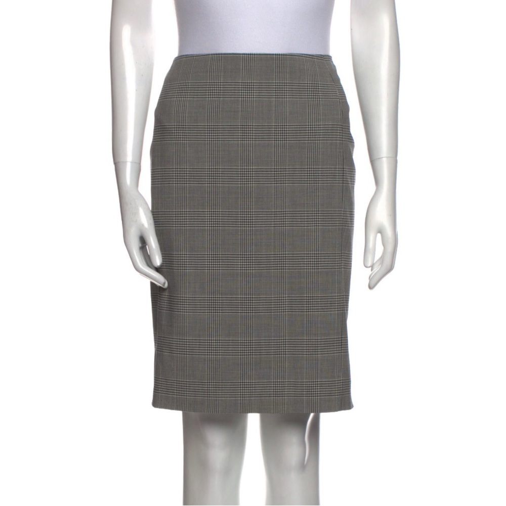 Piazza Sempione Plaid Houndstooth Virgin Wool Knee-Length Pencil Skirt IT40 US4